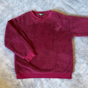 Deep Red Sherpa Fleece Crewneck Sweater Women’s XS